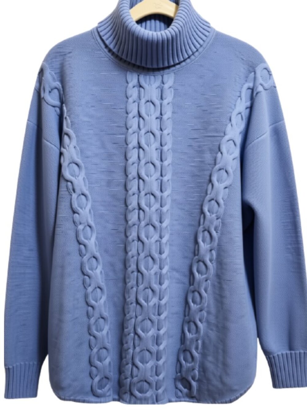 L.L. Bean Periwinkle Blue Cable Knit Turtleneck Sweater Size L
